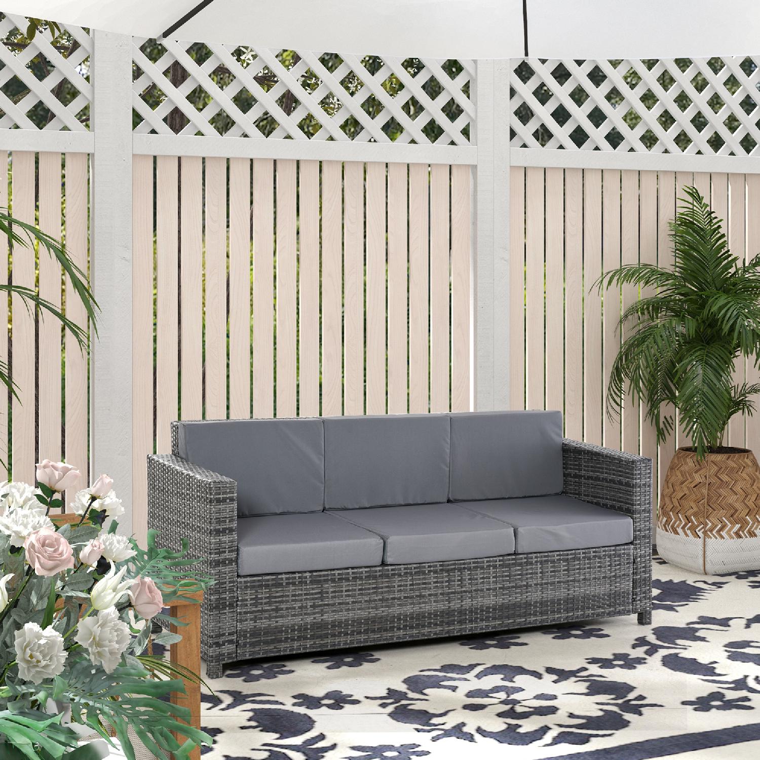 VivaGarden K605V01 Divano da Esterno 3 Posti in Rattan PE e Metallo 185x70x80 cm Grigio