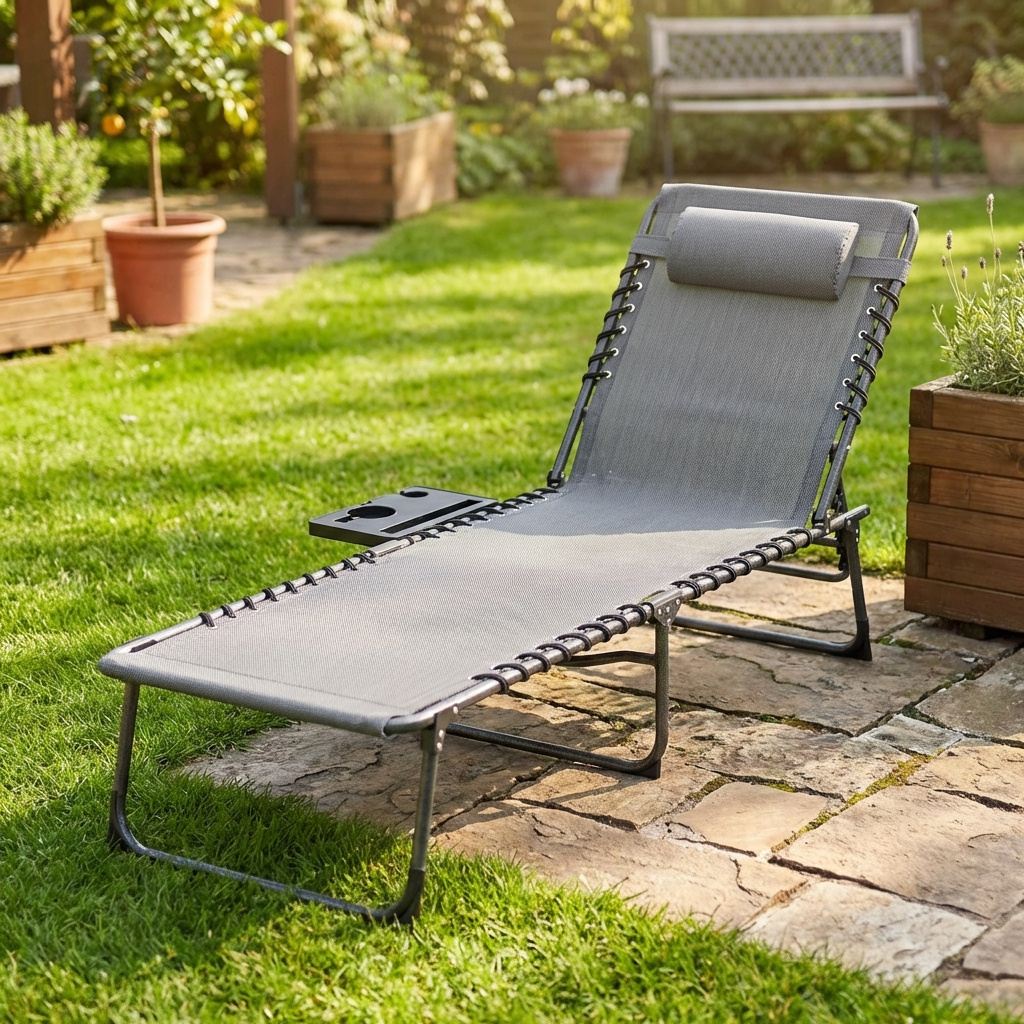 VivaGarden K667GY Lettino Prendisole da Giardino Pieghevole 60x190x31 cm GrigioNero