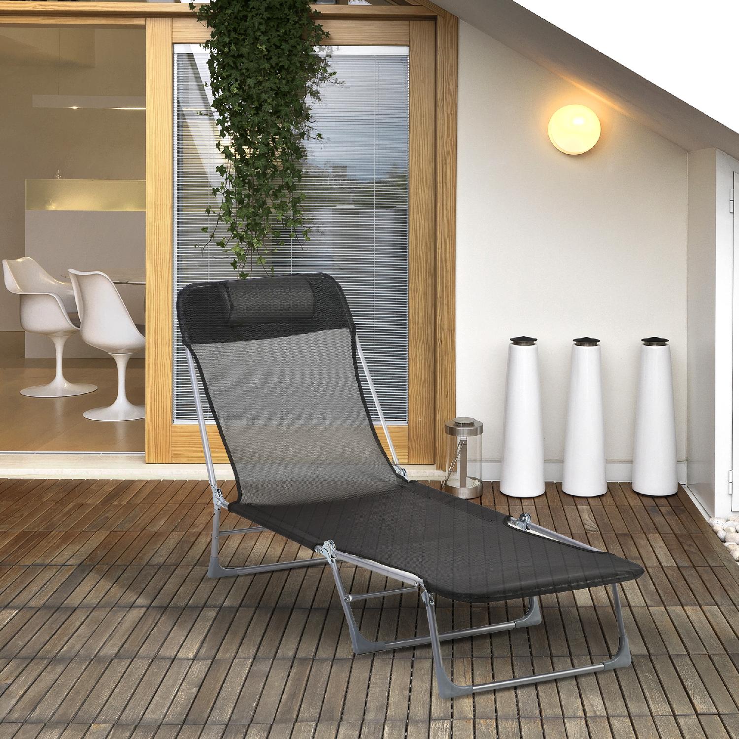 VivaGarden K7812BK Lettino Prendisole da Giardino Pieghevole Reclinabile 182x56x28 Nero
