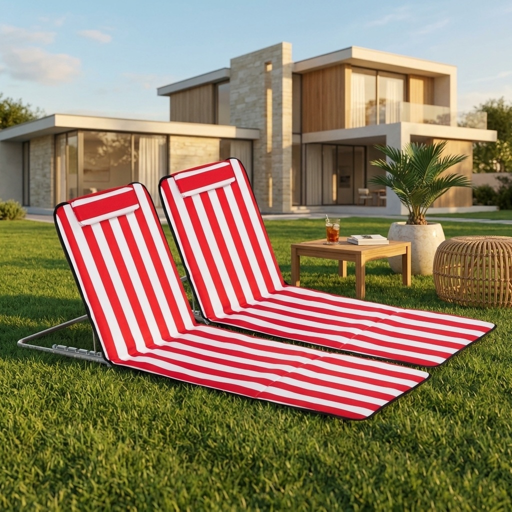 VivaGarden K78205 Set 2 Lettini Prendisole con Schienale Regolabile e Borsa Rosso