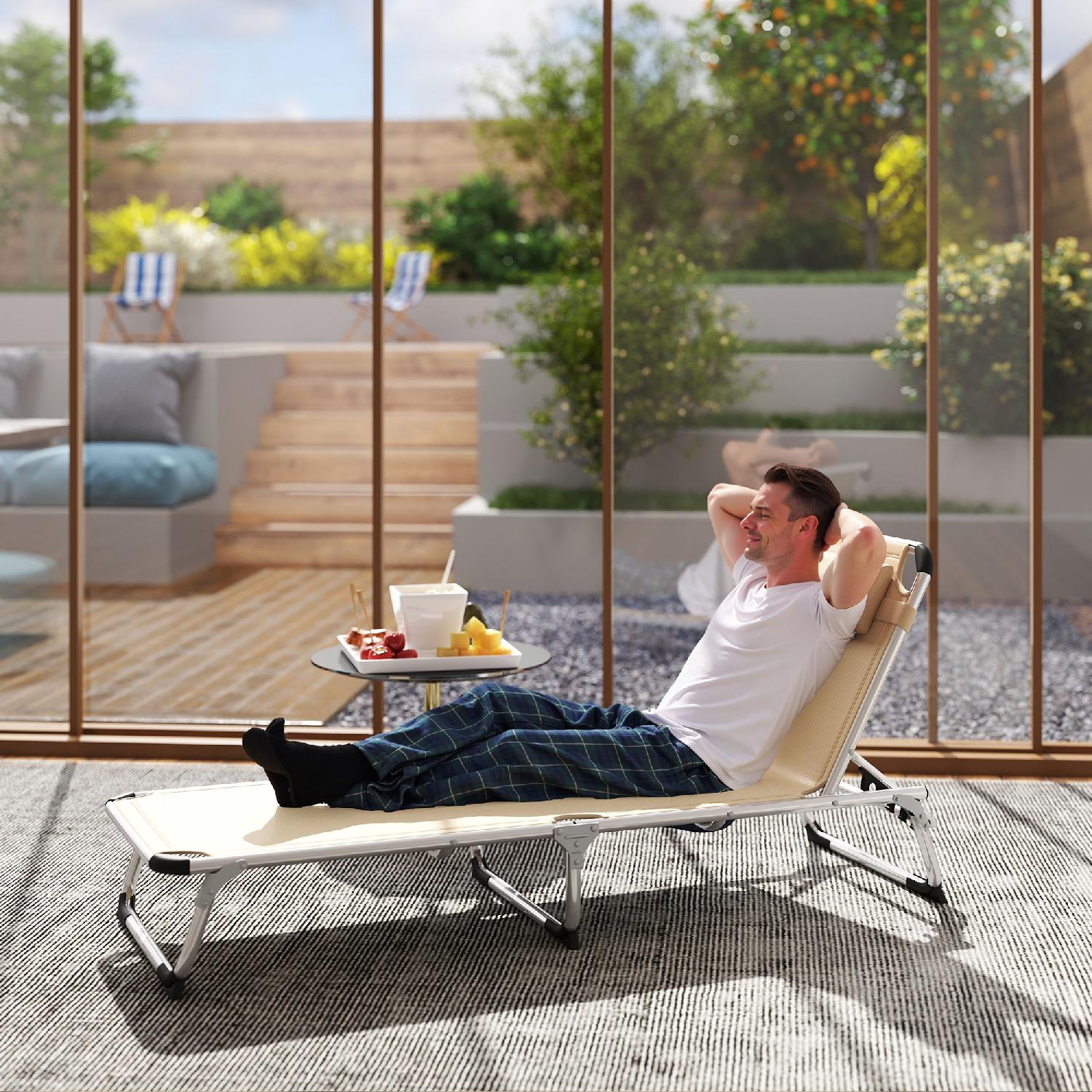 VivaGarden K7832BG Lettino Prendisole da Giardino Pieghevole Alluminio 60x165x76cm Beige