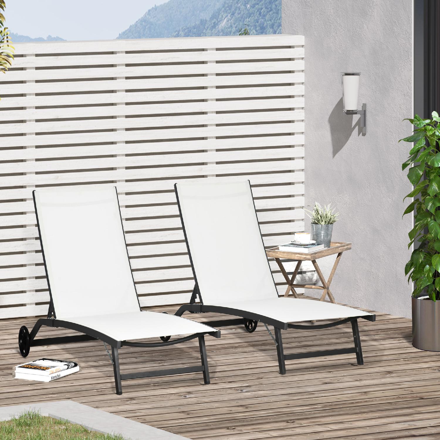 VivaGarden K8021CW Set 2 Lettini Prendisole da Giardino Reclinabile 66x165x102 cm Crema