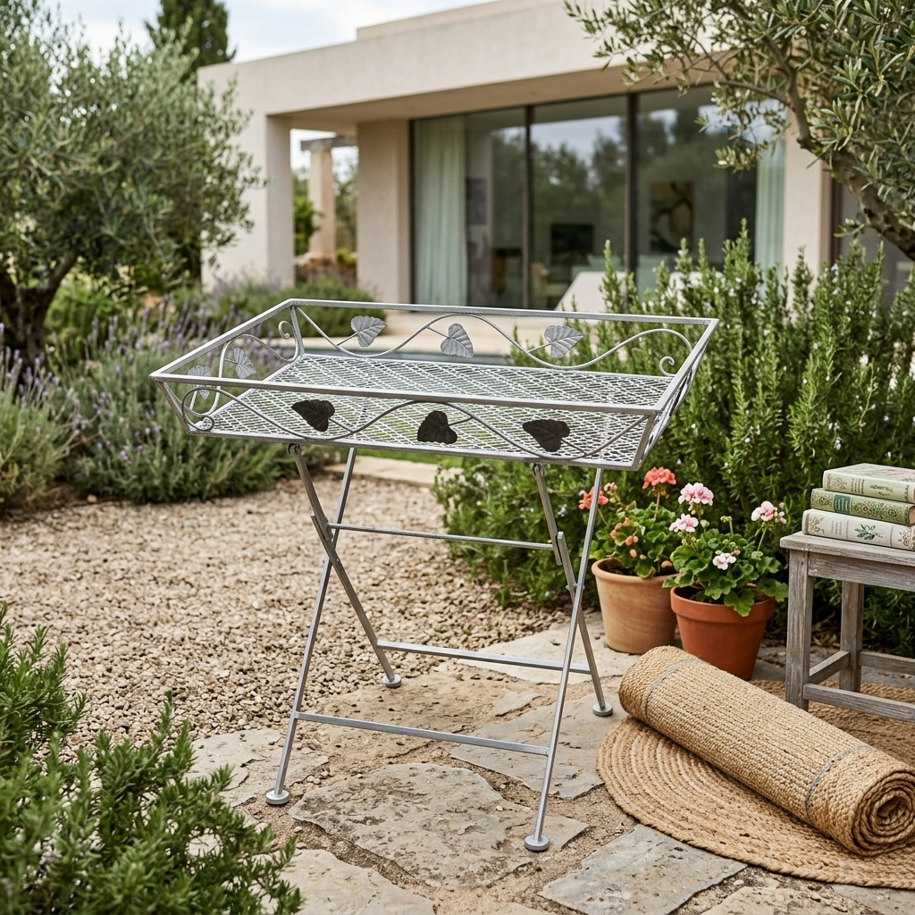 VivaGarden PL-AN-2509 Tavolo da Giardino Pieghevole 63x40x60 cm Azzurro Chiaro - Epoque