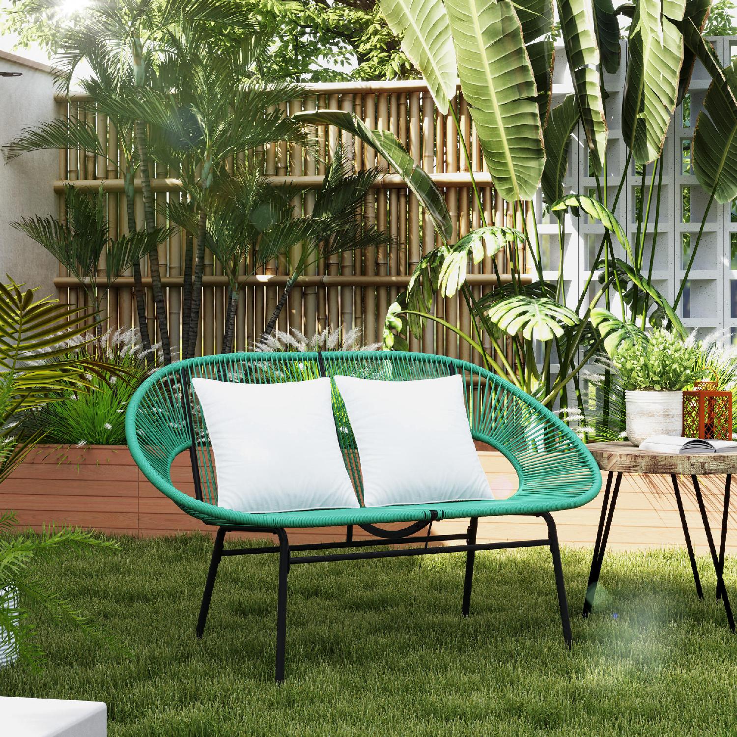 VivaGarden R280DG Divano da Esterno 2 Posti in Rattan PE e Acciaio 132x72x83 cm Verde