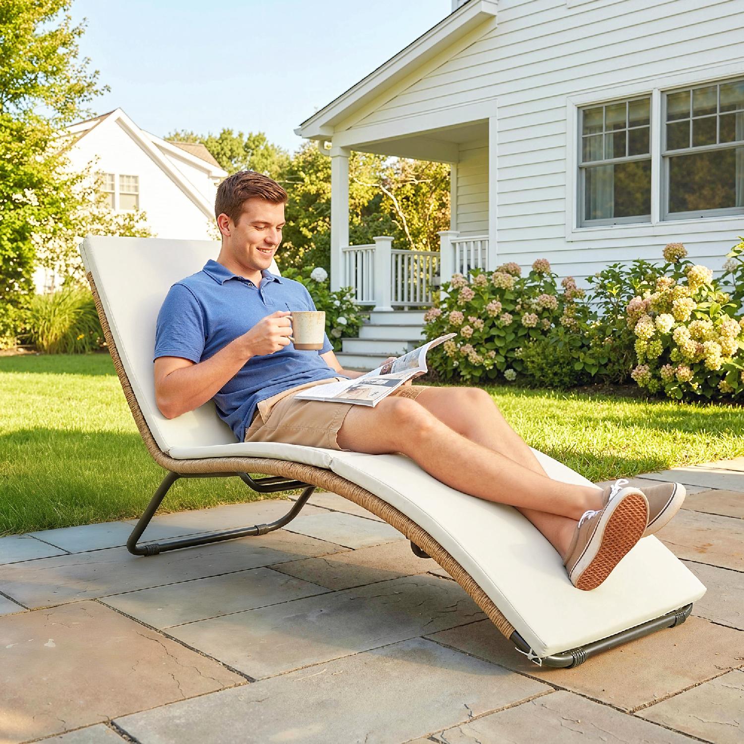 VivaGarden R298CW Lettino Prendisole da Giardino in Rattan PEAcciaio 175x57x80cm Crema