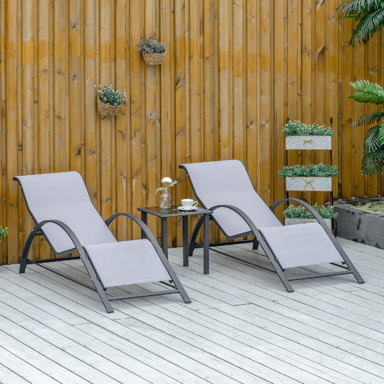 VivaGarden R397LG Set 2 Lettini Prendisole da Giardino Tavolino 59x169x66 Grigio Chiaro