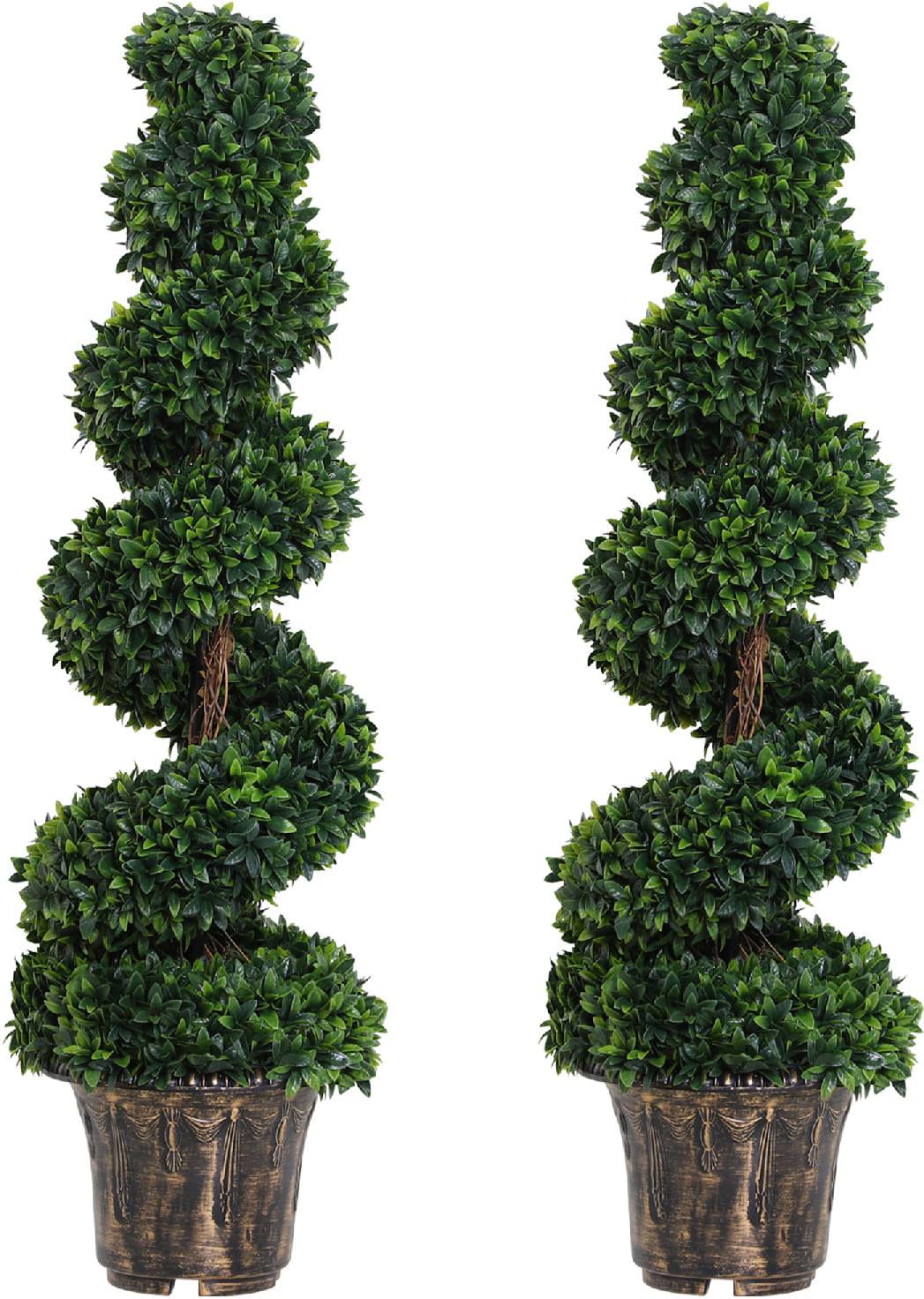 VivaGarden R49101 Set 2 Piante Artificiali di Bosso a Spirale con Vaso�32x120 cm Verde