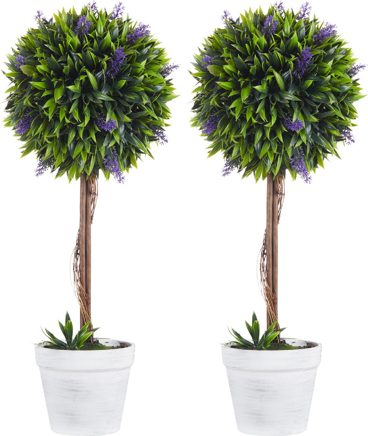 VivaGarden U5390GN Set 2 Piante Artificiali Sfera Fiori Lavanda e Vaso Muschio �24x60 cm