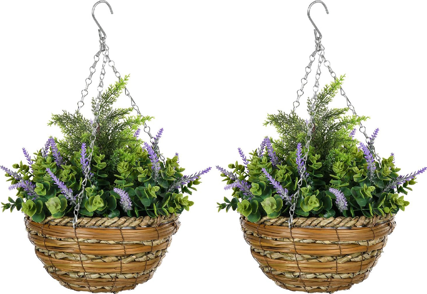 VivaGarden U5790VT Set 2 Piante Finte di Lisianthus Vaso e Gancio Verde e Viola