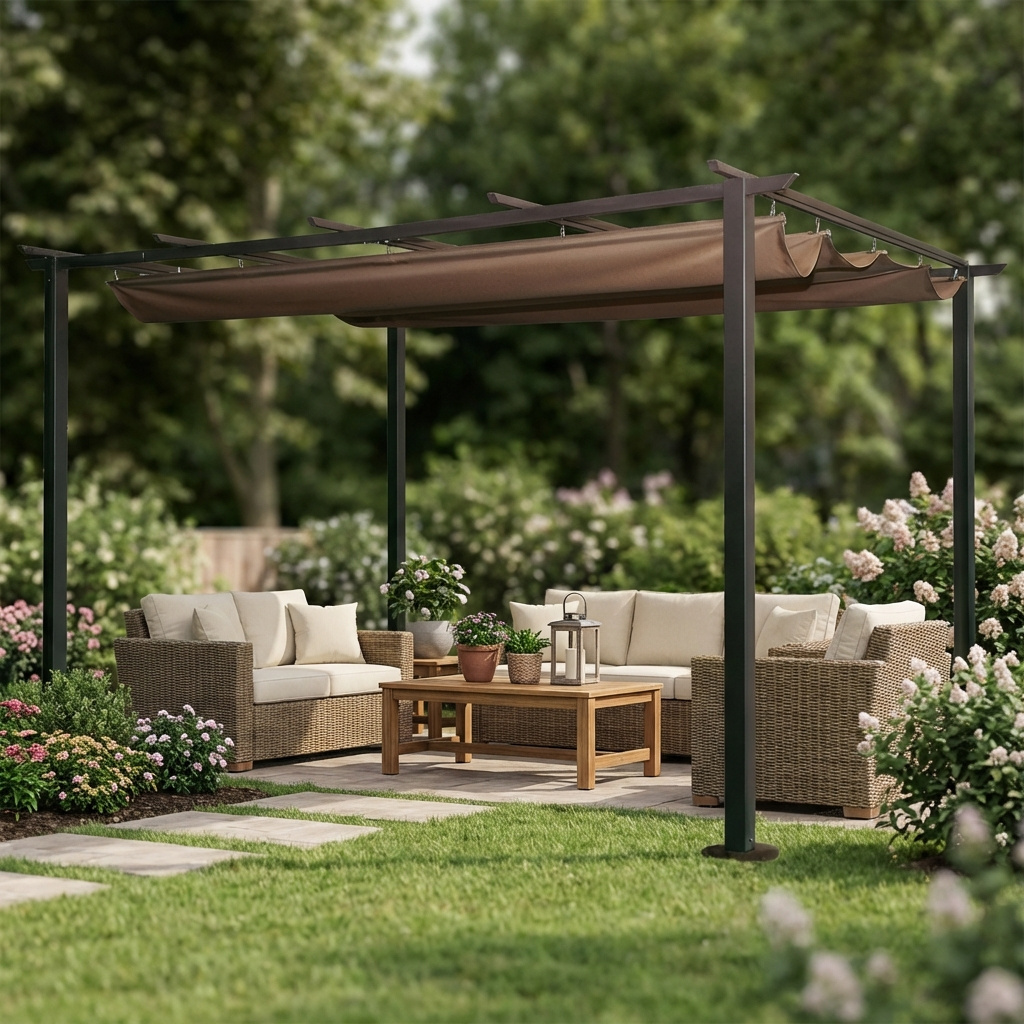 VivaGarden VERANDA Pergola da Esterno in AcciaioPoliestere 3x3 mt Marrone