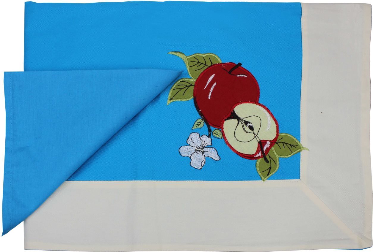 Blanco Raya Tovaglia in Cotone 12 posti per Tavolo rettangolare 140x240 cm con Applicazioni + 12 Tovaglioli colore Azzurro - 103301 Mela