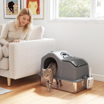 AllMyPets 0CGV340 Lettiera Gatto Chiusa XL in Acciaio Inox con Coperchio Paletta Grigio