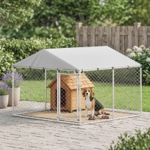 AllMyPets 0SRV449 Recinto per Cani da Esterno in Acciaio con Tetto Impermeabile Argento