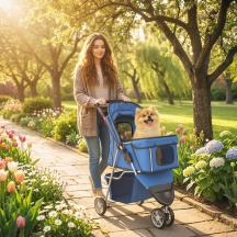 AllMyPets 1BUV405 Passeggino per Cani Pieghevole con Portabicchieri 77x44x102 cm Blu