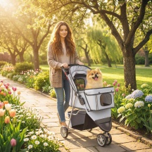 AllMyPets 1GYV406 Passeggino per Cani Pieghevole con Portabicchieri 77x44x102 cm Grigio