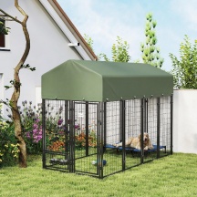 AllMyPets 2GNV448 Recinto per Cani da Esterno in Acciaio con Tetto Impermeabile Verde