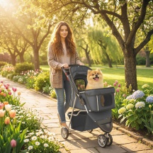 AllMyPets EF428CG Passeggino per Cani Pieghevole con Cestino 77x44x102 cm Grigio Carbone