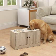 AllMyPets EF447AK Portaciotole per Cani con 2 Ciotole in Acciaio e Legno 60x30x35 Rovere