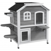 AllMyPets F2836GY Casetta per Gatti da Esterno Tetto Apribile in Legno di Abete Grigio