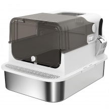 AllMyPets F3470WT Lettiera per Gatti Chiusa in Acciaio Inox 52L con Paletta Bianco