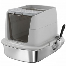 AllMyPets F3490LG Lettiera per Gatti Chiusa in Acciaio Inox con Grigio Chiaro