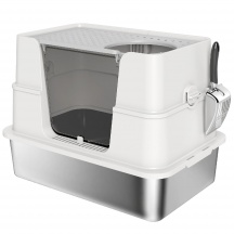 AllMyPets F3520LG Lettiera per Gatti Chiusa XL in Acciaio Inox Coperchio Paletta Grigio