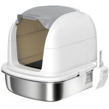 AllMyPets F3530WT Lettiera per Gatti Chiusa XL in Acciaio Inox Coperchio Paletta Bianco