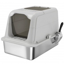 AllMyPets F3540LG Lettiera per Gatti Chiusa Coperchio 2 Ingressi Paletta Grigio Chiaro