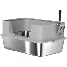 AllMyPets F3580GY Lettiera per Gatti XL in Acciaio Inox con Paletta Antiodore Grigio