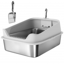AllMyPets F3592GY Lettiera per Gatti XXL in Acciaio Inox con Paletta Antiodore Grigio