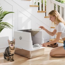 AllMyPets K6602LG Lettiera per Gatti Grandi in Acciaio Inox con Paletta Grigio Chiaro