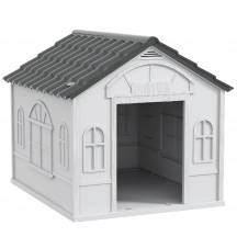 AllMyPets L3880GY Casetta per Cani in PP Impermeabile Tetto Inclinato 65x75x63 cm Grigio
