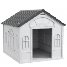 AllMyPets L3891GY Casetta per Cani in PP Impermeabile Tetto Inclinato 84x98x82 cm Grigio