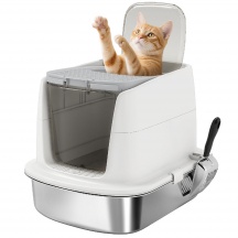 AllMyPets L4620WT Lettiera per Gatti Chiusa a 2 Ingressi con Deodorante e Paletta Bianco