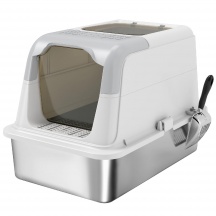 AllMyPets L4630WT Lettiera per Gatti Chiusa a 2 Ingressi con Deodorante BiancoGrigio
