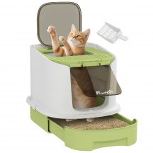 AllMyPets L4640GN Lettiera per Gatti Chiusa con 2 Porte e Paletta in PP 40x52x42cm Verde