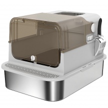 AllMyPets L4660GY Lettiera per Gatti Chiusa XXL Acciaio Inox Doppie Porte 70x50x46 cm