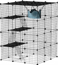 AllMyPets U6440BK Gabbia per Gatti a 4 Livelli Piattaforme e Rampe Nero