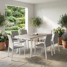 Amicasa ALEXBIA Tavolo da Giardino Set Tavolo + 6 Sedie 180x90x74 cm Bianco Alex