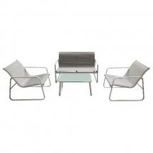 Amicasa DLYT035 Salotto Giardino Divano 2 Posti 2 Poltrone Tavolino BiancoGrigio LINDOS