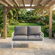 Amicasa Loren 2P Divano da Esterno 2 Posti in Alluminio 126x73x85 cm Bianco - Loren