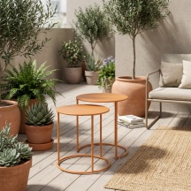 Amicasa STAS135 Tavolo da Giardino Rotondo Set 2 Tavolini 45x45x45,5 cm Senape Zurigo