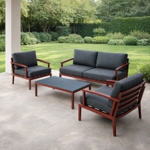 Amicasa Set Giard 4 Salotto da Giardino Divano 2 Posti 2 Poltrone RossoGrigio
