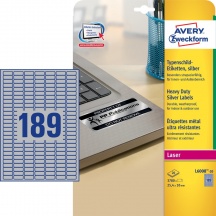Avery L6008-20 Etichette in Poliestere Argento Per Stampanti Laser 25.4x10 Mm