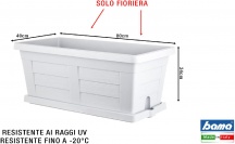 Bama 31182 Fioriera Effetto Legno cm 80x40x34h Bianco Ghiaccio