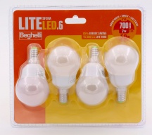 Beghelli Lampadina LED E14 Potenza 7 Watt Luce Bianco Caldo Classe A+ -  56892BL Sfera Super LED