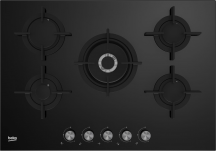Beko HILW 75222 S Piano cottura 5 Fuochi incasso a gas 1 Wok 75 cm Cristallo Nero