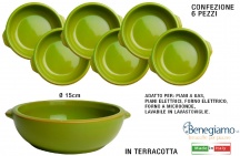 Benegiamo NE1970VE Set di Tegamini in Terracotta Set 6 pezzi colore Verde Ghiotta