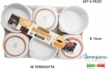 Benegiamo NE2246B Set di Tegamini in Terracotta Set 6 pezzi � 15 cm Bianco Ghiotta