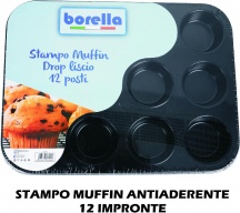 Borella R23436 Stampo per Dolci Muffin Antiaderente 12 Posti colore Nero
